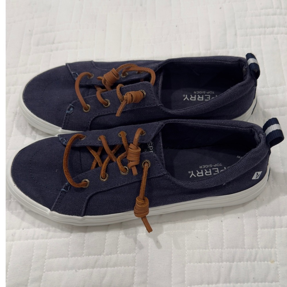 Sperry Crest Vibe Navy Blue Canvas Sneakers STS98642 Womens 8W